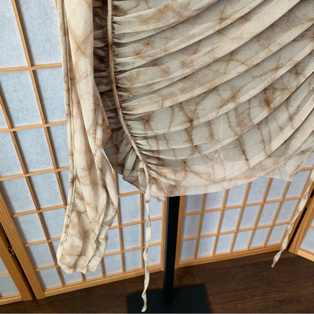 Zara Tan and Brown Asymmetrical Ruched Cocktail Dress - Picture 4 of 15